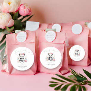 Pegatina Redonda Crías de Panda Peonías Jungla Baby Shower Agradeci