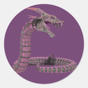 Pegatina Redonda Criatura de Fantasía Rosa Púrpura