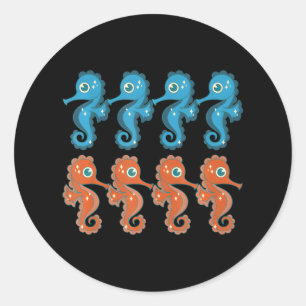 Pegatina Redonda Criatura submarina de peces submarinos