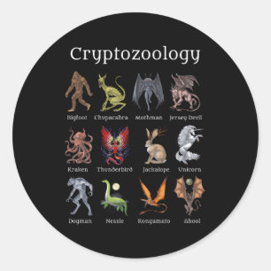 Pegatina Redonda Criaturas criptozoológicas Cripticas Fantasía Míti