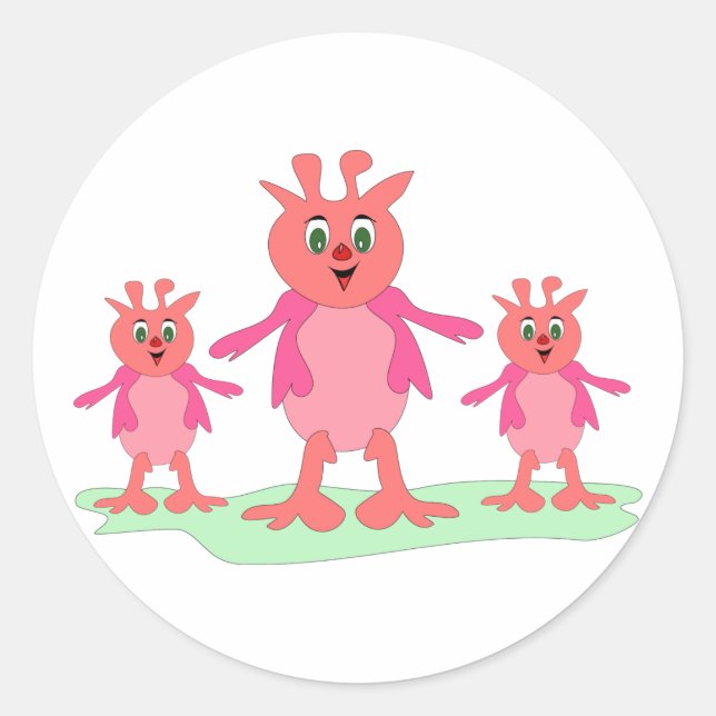 Pegatina Redonda Criaturas de fantasía rosada y ricas criaturas de  (Anverso)