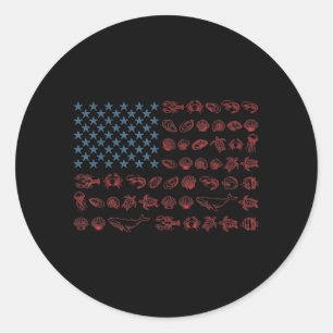 Pegatina Redonda Criaturas Marinas Bandera Americana Familia 4 De J