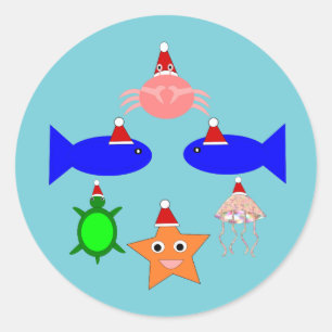Pegatina Redonda Criaturas marinas de los navidades