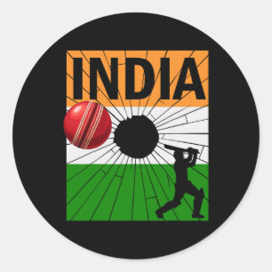 Pegatina Redonda Cricket de India con pincelada de la bandera india