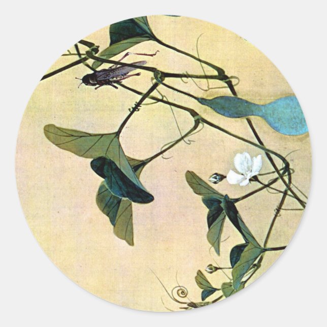Pegatina Redonda Cricket en un veloz bogavante japonés Ukiyo-E (Anverso)