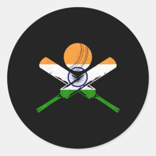 Pegatina Redonda Cricket India Bandera India Vintage Cricketer