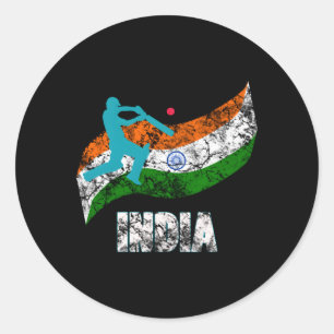 Pegatina Redonda Cricket indio con bandera de la India