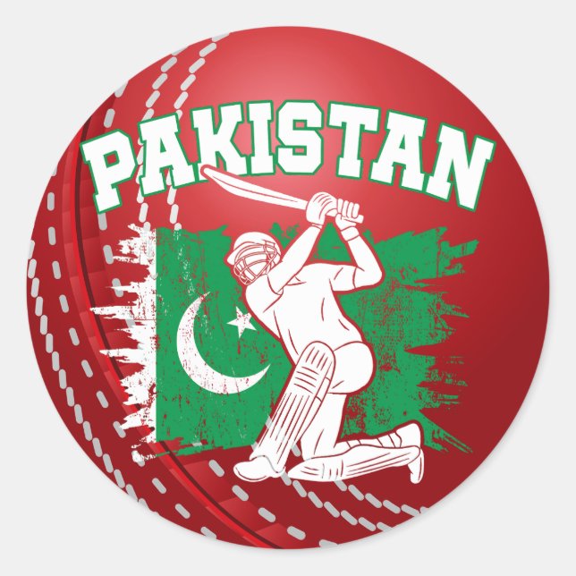 Pegatina Redonda Cricket Pakistán, los regalos de críquet de Pakist (Anverso)