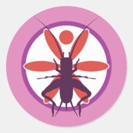 Pegatina Redonda Cricket púrpura y el círculo de las flores rojas