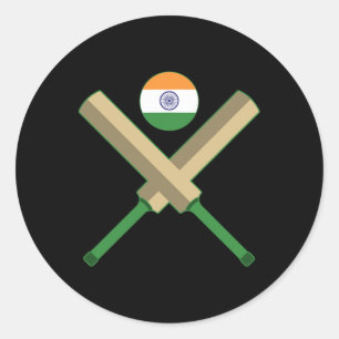 Pegatina Redonda Cricket T Cricket Ll Bandera india India Cricket 