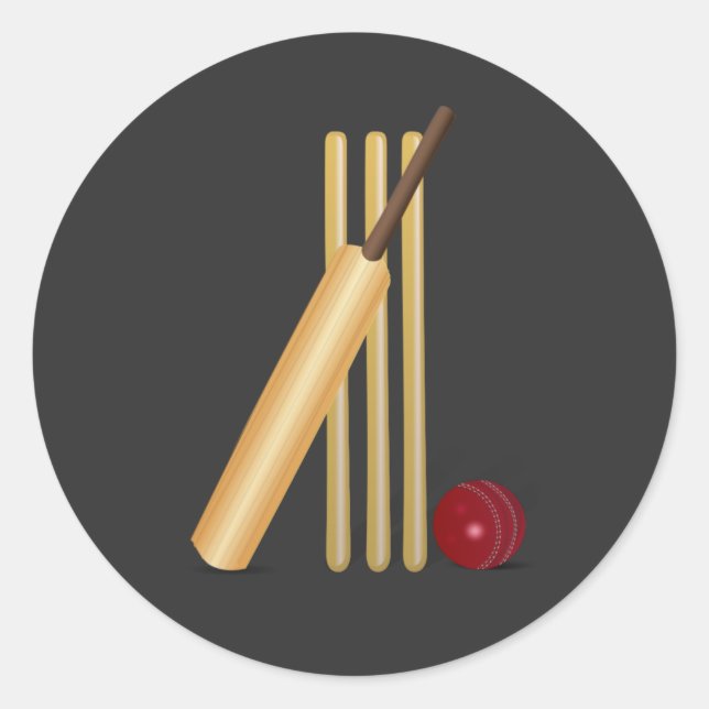 Pegatina Redonda Cricket - Wicket, Bat y Ball (Anverso)