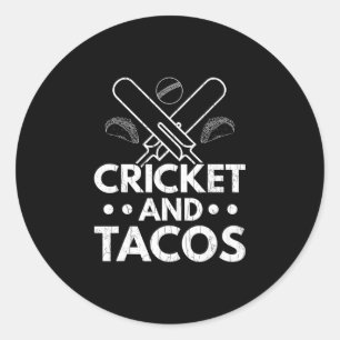 Pegatina Redonda Cricket Y Tacos Divertido Jugador Entrenador Gráfi