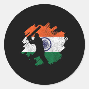 Pegatina Redonda Cricketero de la India Bandera India Vintage