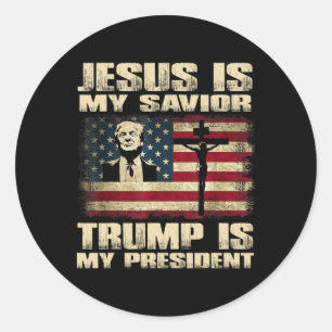Pegatina Redonda Criminal Condenado Jesús Es Mi Salvador Trump Es M