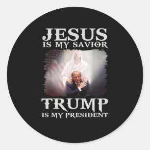 Pegatina Redonda Criminal Condenado Jesús Es Mi Salvador Trump Es M