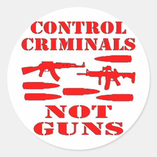 Pegatina Redonda Criminales de control no armas