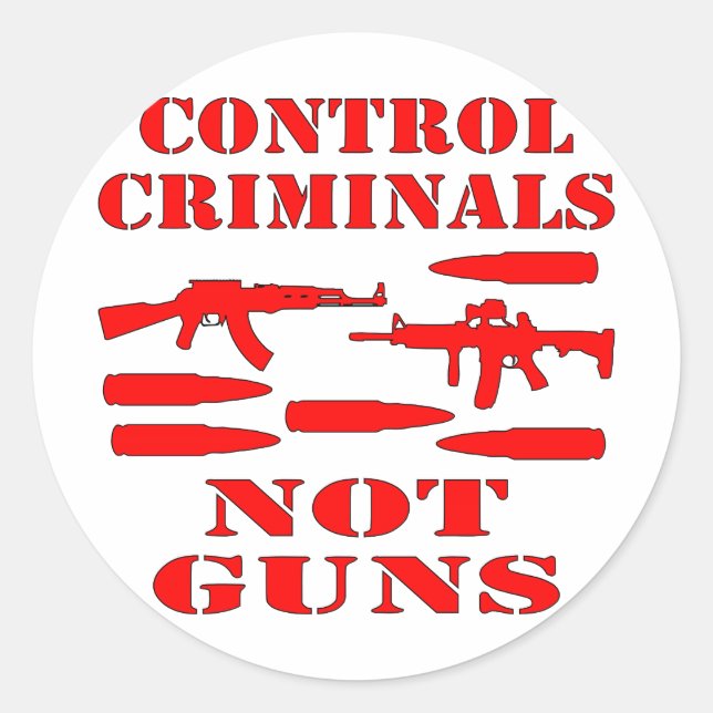 Pegatina Redonda Criminales de control no armas (Anverso)