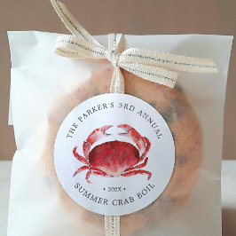 Pegatina Redonda Crimson Crab | Acto de hervir cangrejo