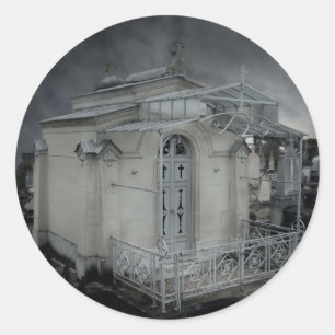 Pegatina Redonda Cripita ornamentada de cementerio gótico