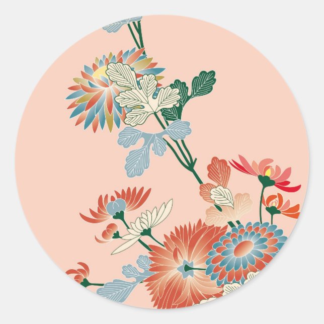 Pegatina Redonda Crisantemo japonés (Anverso)