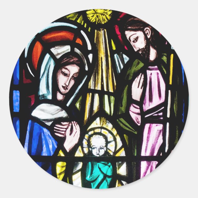 Pegatina Redonda Cristal manchado del niño Jesús de la Iglesia de S (Anverso)