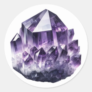 Pegatina Redonda Cristal Metafísico Calmante Amatista Púrpura