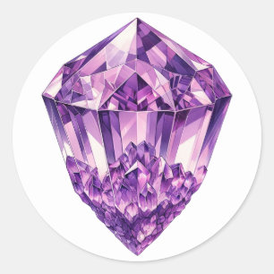 Pegatina Redonda Cristal Metafísico de Amatista Púrpura 