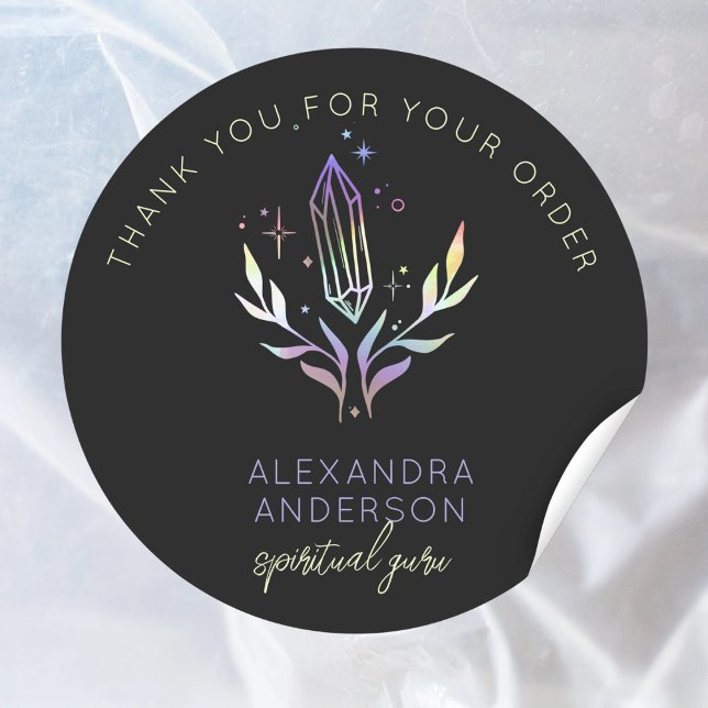 Pegatina Redonda Cristales místicos Purpurina holográfico Espiritua (Mystic Crystals Holographic Glitter Spiritual Classic Round Sticker)