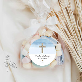 Pegatina Redonda Cristalización del bautismo del chico azul acuarel