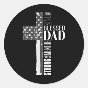 Pegatina Redonda Cristiano Bendito Padre Bandera Americana Fausto R