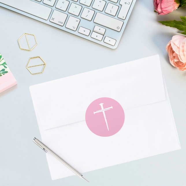 Pegatina Redonda Cristiano de la Cruz Blanca de las Tres Uñas (The Three Nails White Cross Christian Classic Round Sticker
)