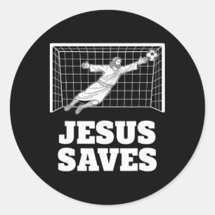 Pegatina Redonda Cristiano Jesús salva al portero de fútbol fe insp