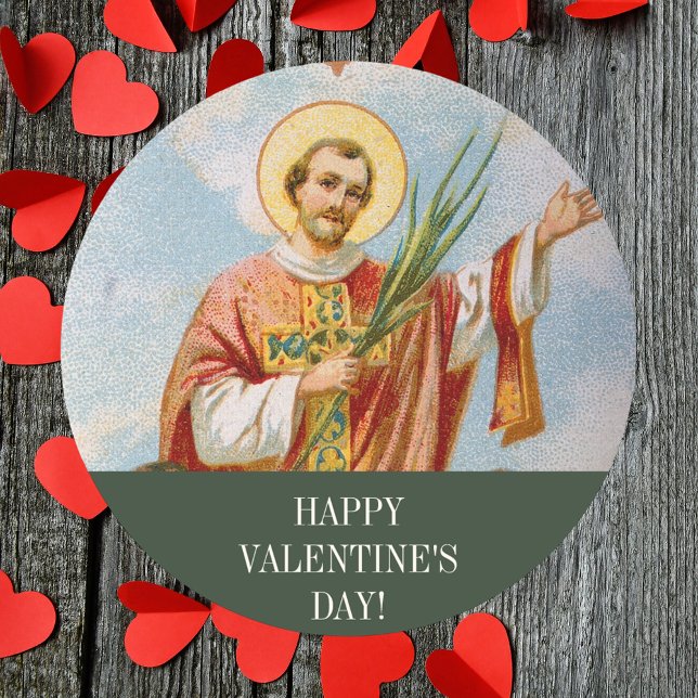 Pegatina Redonda Cristiano religioso: Feliz Día de San Valentín (Religious Christian Catholic St Valentine Happy Saint Valentine's Day Classic Round Sticker)