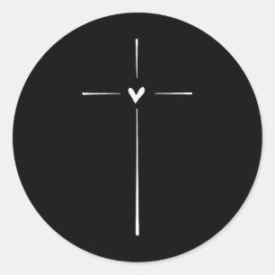 Pegatina Redonda Cristiano religioso Inspirador de corazón cruzado
