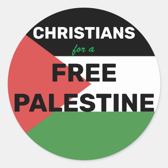 PEGATINA REDONDA CRISTIANOS POR UNA BANDERA PALESTINA LIBRE NEGRO R (Anverso)