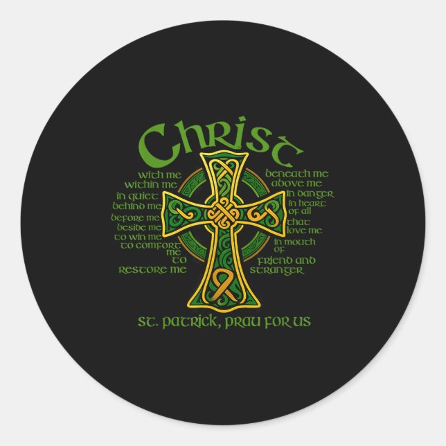 Pegatina Redonda Cristo Conmigo Cruz Celta St. Patrick Breastplat (Anverso)
