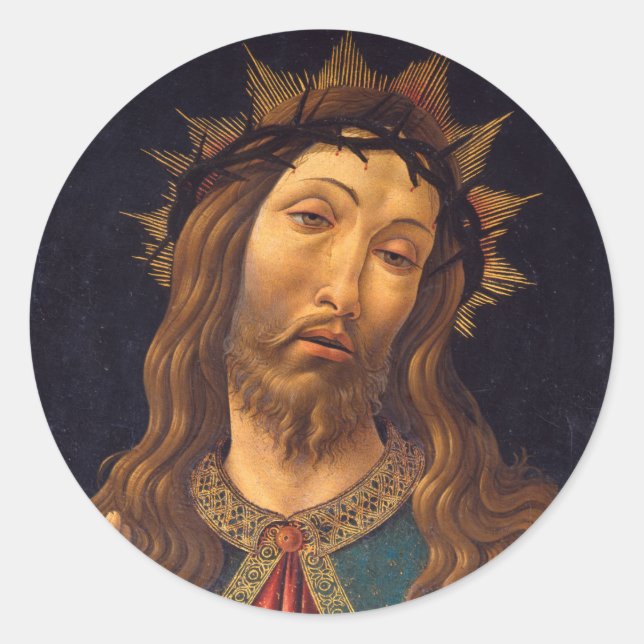 Pegatina Redonda Cristo coronado con ánimos por Sandro Botticelli (Anverso)