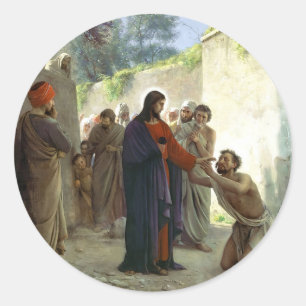 Pegatina Redonda Cristo curando al hombre ciego