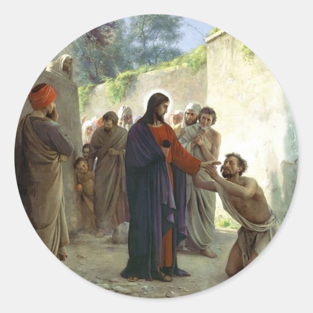 Pegatina Redonda Cristo curando al hombre ciego (Anverso)