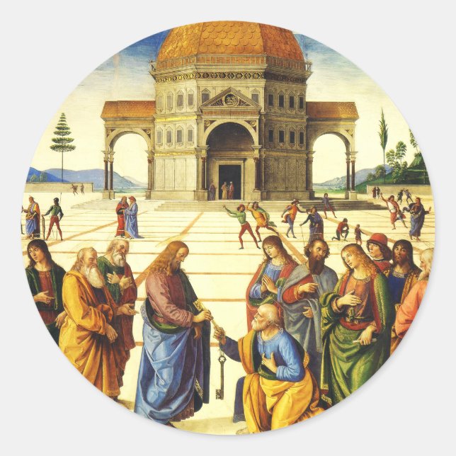 Pegatina Redonda Cristo dando las llaves a San Pedro (Anverso)