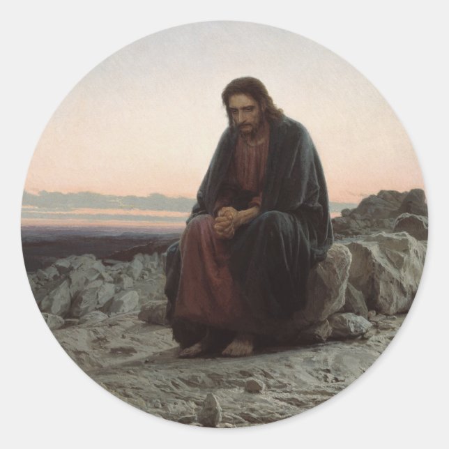 Pegatina Redonda Cristo en el desierto (Anverso)