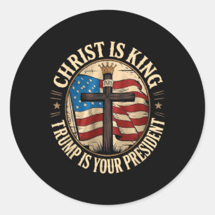 Pegatina Redonda Cristo es rey y Trump es presidente 
