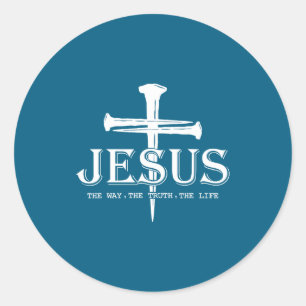 Pegatina Redonda Cristo Jesús El Camino. La Verdad. La Vida Bendita