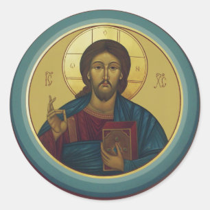Pegatina Redonda Cristo Pantocrátor bizantino Arte de mosaico redon