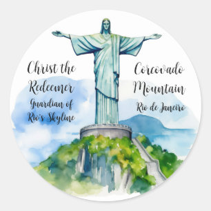 Pegatina Redonda Cristo Redentor: Guardián del horizonte de Río