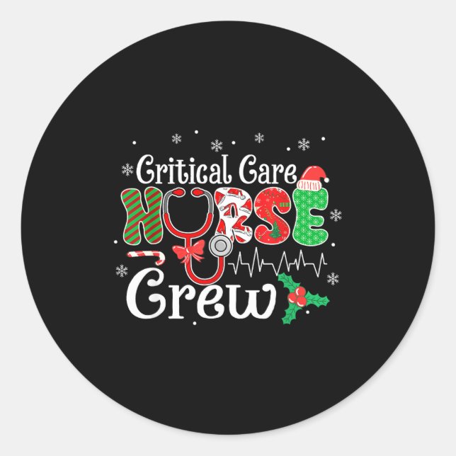 Pegatina Redonda Critical Care Nurse Crew Stethoscope Santa Hat Chr (Anverso)