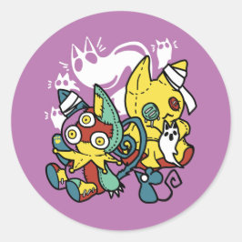 Pegatina Redonda Críticos gatos de Halloween: arte fascinante