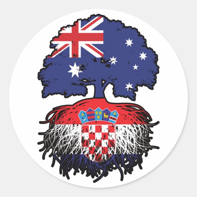 Pegatina Redonda Croacia Raíces de árboles australianos croatas (Anverso)