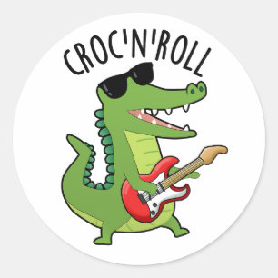 Pegatina Redonda Croc N Roll Gracioso Crocodile Pun