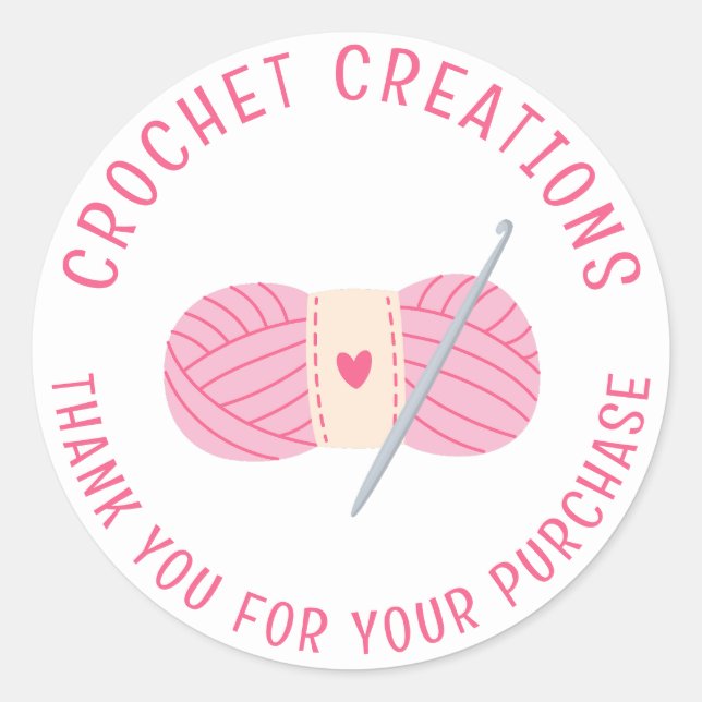 Pegatina Redonda Crochet Crocheting Gracias Personalizado Pequeña E (Anverso)